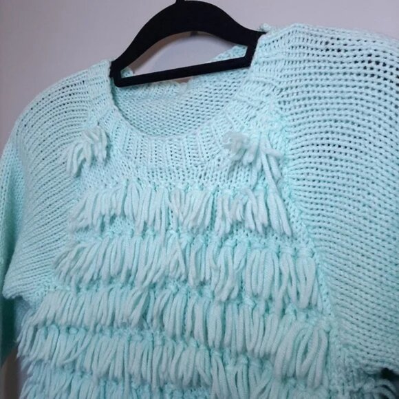 3/$20 Vintage Handmade Knit Kids Sweater Shag Raglan Scoop Neck Pullover 70s 80s - Picture 4 of 9